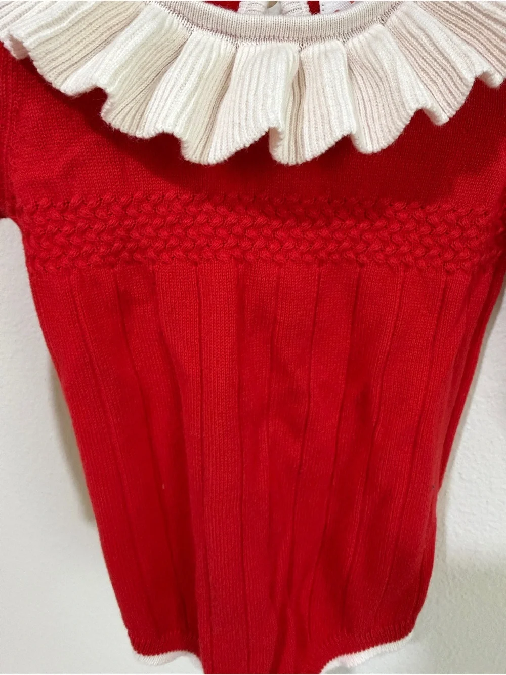 Cat & Jack Red Knit Baby Romper with Cream Ruffle Collar
